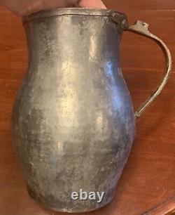 Primitive Hammered Tinned Copper Metal Water Pitcher Jug Rustic Decorative 10