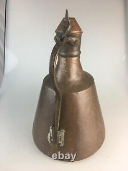 Primitive Hand Made Copper Water Vessel Pitcher Jug 13 High VTG with Handle & Lid