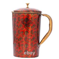 Printed Copper Jug Pitcher, Paisely Design, Storage & Serving Water 1500 ML