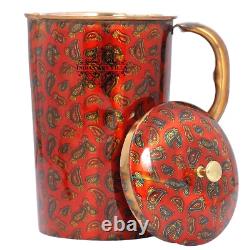 Printed Copper Jug Pitcher, Paisely Design, Storage & Serving Water 1500 ML