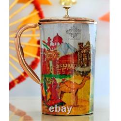 Printed Copper Jug Pitcher, Paisely Design, Storage & Serving Water 1500 ML