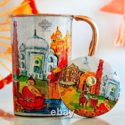 Printed Copper Jug Pitcher, Paisely Design, Storage & Serving Water 1500 ML