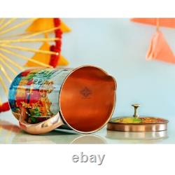 Printed Copper Jug Pitcher, Paisely Design, Storage & Serving Water 1500 ML