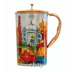 Printed Copper Jug Pitcher, Paisely Design, Storage & Serving Water 1500 ML
