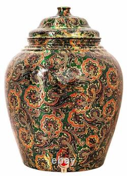Printed Design Copper Water Dispenser Pot Matka Storage 10 L Bottle Green