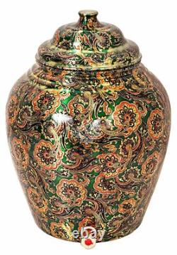 Printed Design Copper Water Dispenser Pot Matka Storage 10 L Bottle Green