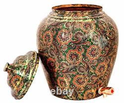Printed Design Copper Water Dispenser Pot Matka Storage 10 L Bottle Green