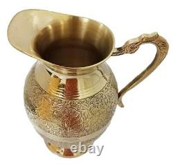 Pure Brass Mughlai Style Pitcher peacock embossed design Water Jug Serving