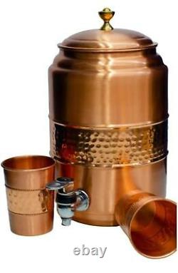 Pure Copper 5 LTR Pot Water Dispenser Tank Storage With Copper Jug 2 glass