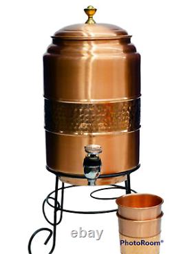 Pure Copper 5 LTR Pot Water Dispenser Tank Storage With Copper Jug 2 glass