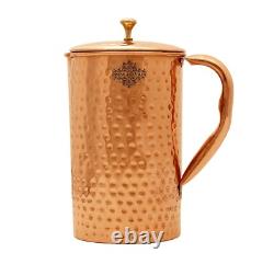 Pure Copper Hammered Jug Pitcher Ayurvedic Water Storage Jug Pack of 1 (2 Liter)