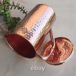 Pure Copper Hammered Jug Pitcher Ayurvedic Water Storage Jug Pack of 1 (2 Liter)