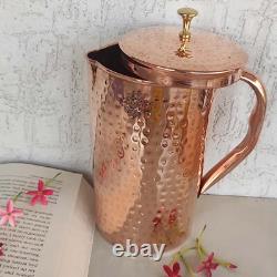 Pure Copper Hammered Jug Pitcher Ayurvedic Water Storage Jug Pack of 1 (2 Liter)