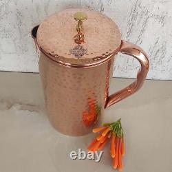 Pure Copper Hammered Jug Pitcher Ayurvedic Water Storage Jug Pack of 1 (2 Liter)