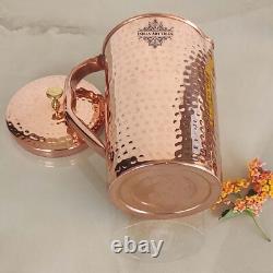 Pure Copper Hammered Jug Pitcher Ayurvedic Water Storage Jug Pack of 1 (2 Liter)