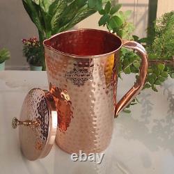 Pure Copper Hammered Jug Pitcher Ayurvedic Water Storage Jug Pack of 1 (2 Liter)
