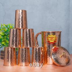 Pure Copper Hammered Jug Pitcher, Luxury Water Storage & Serving Vessel Gift