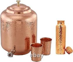 Pure Copper Hammered Water Dispenser 5 lt with Tap, stand, glasses & 1lt bottle