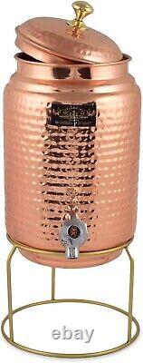 Pure Copper Hammered Water Dispenser 5 lt with Tap, stand, glasses & 1lt bottle