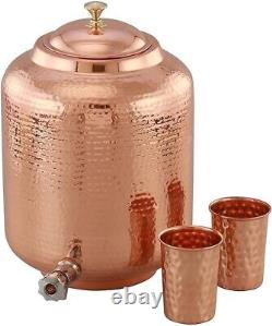 Pure Copper Hammered Water Dispenser 5 lt with Tap, stand, glasses & 1lt bottle