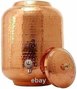 Pure Copper Hammered Water Dispenser 5 lt with Tap, stand, glasses & 1lt bottle