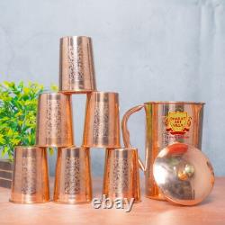 Pure Copper Jug Pitcher Emboss Carving Design Elegant Water Storage Serving Gift