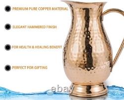 Pure Copper Pitcher Large Hammered 70oz Lid Handcrafted Water Jug