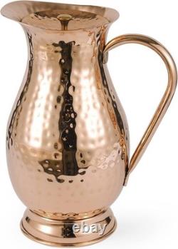 Pure Copper Pitcher Large Hammered 70oz Lid Handcrafted Water Jug