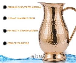 Pure Copper Pitcher With Lid, Large Handcrafted Hammered Water Jug, 70 Oz/200