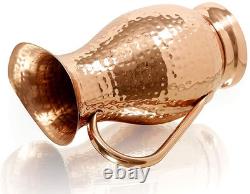 Pure Copper Pitcher with Lid, Large Handcrafted Hammered Water Jug, 70 Oz/2000Ml
