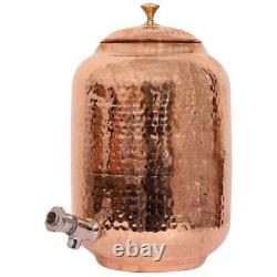 Pure Copper Water Dispenser 12 Litre Hammered Pitchers Matka 2 Drinking Tumbler