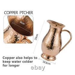 Pure Copper Water Jug With A Lid 70 Oz With A Pure Copper Hammered Glass Tumbler