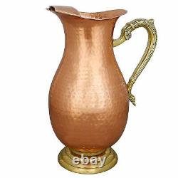 Pure Copper Water Jug with Brass Handle 2 Ltr In & Out Copper Pitcher Antique