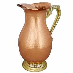 Pure Copper Water Jug with Brass Handle 2 Ltr In & Out Copper Pitcher Antique