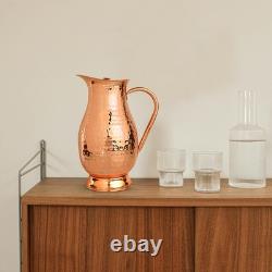 Pure Copper Water Pitcher 70 Ounces Handmade Hammered Large Jug with Lid