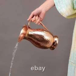 Pure Copper Water Pitcher 70 Ounces Handmade Hammered Large Jug with Lid
