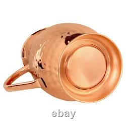 Pure Copper Water Pitcher 70 Ounces Handmade Hammered Large Jug with Lid