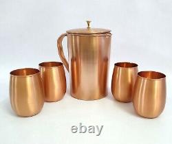 Pure Copper Water Pitcher With 4 Tumbler Ayurveda Health Benefits Gifts For Her