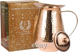 Pure Copper Water Pitcher with Lid, 100% Solid Copper Jug, Capacity 70 Oz, Copp