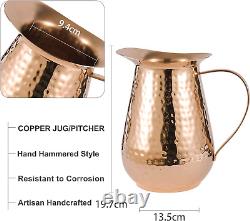 Pure Copper Water Pitcher with Lid, 100% Solid Copper Jug, Capacity 70 Oz, Coppe