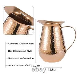 Pure Copper Water Pitcher with lid, 100% Solid Copper Jug, Capacity 70 Oz, Co