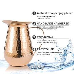 Pure Copper Water Pitcher with lid, 100% Solid Copper Jug, Capacity 70 Oz, Copp