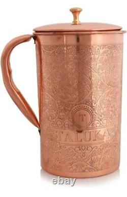 Pure copper embossed water jug pitcher with brass knob 2000 ml water