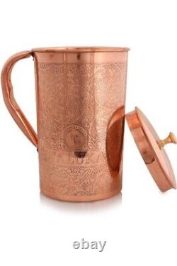 Pure copper embossed water jug pitcher with brass knob 2000 ml water