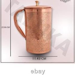 Pure copper embossed water jug pitcher with brass knob 2000 ml water