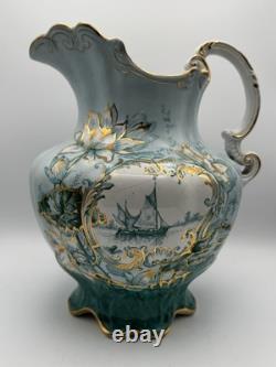 RARE Antique Homer Laughlin Water Pitcher / Ewer Very Large Nautical