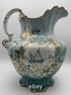 RARE Antique Homer Laughlin Water Pitcher / Ewer Very Large Nautical
