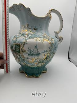 RARE Antique Homer Laughlin Water Pitcher / Ewer Very Large Nautical
