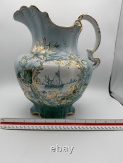 RARE Antique Homer Laughlin Water Pitcher / Ewer Very Large Nautical