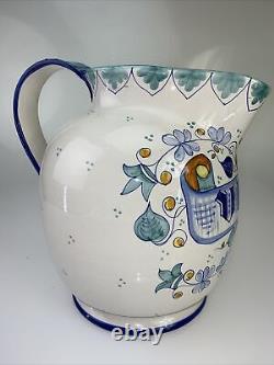 RARE Large Deruta Italian Italy Fratelli Mari Vino Water Wine Jug Pitcher 12